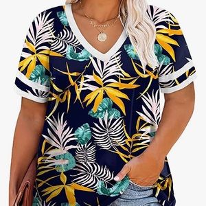 NWT!  Tropical print v-neck top from Vislily. 4X